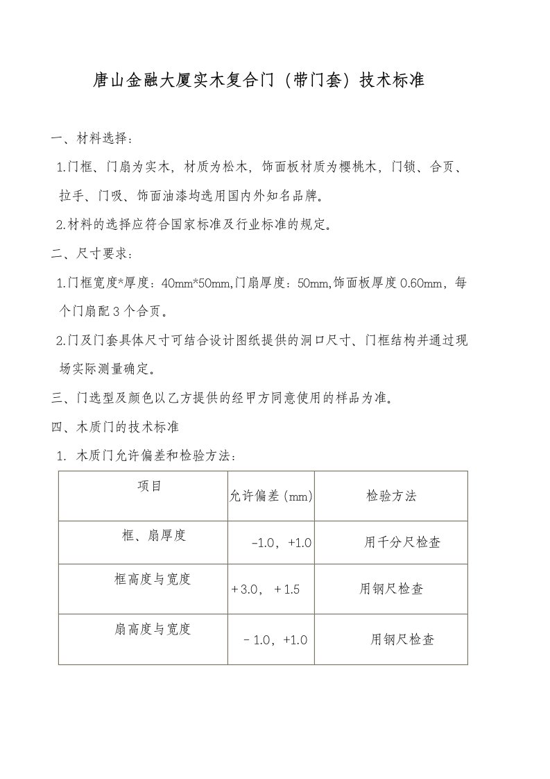 某工程实木复合门技术标准