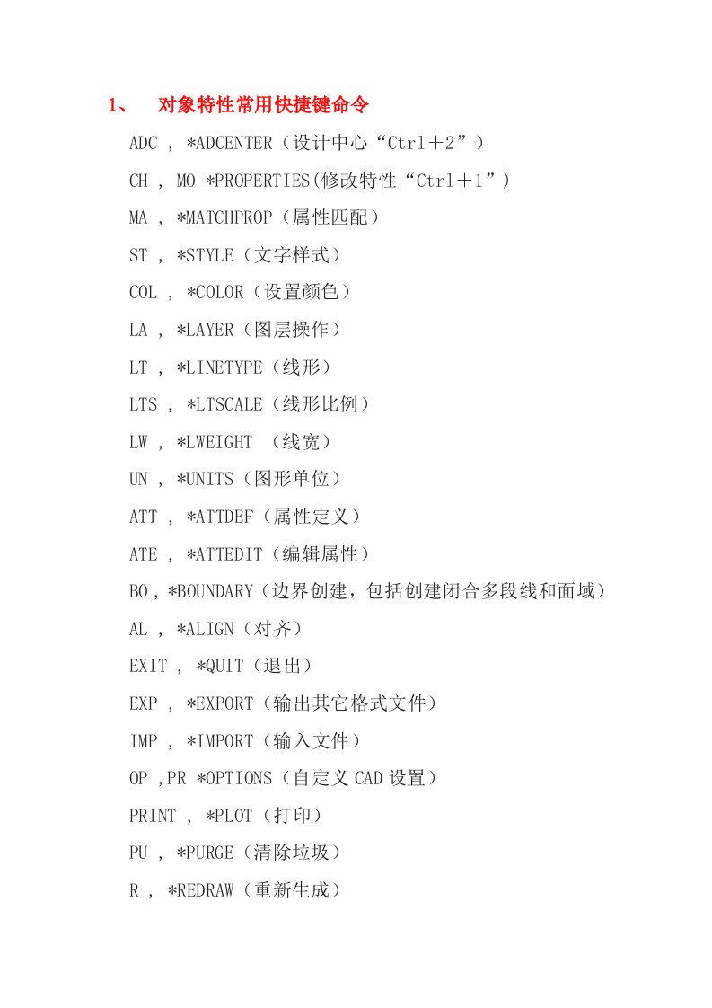 CAD对象特性常用快捷键命令