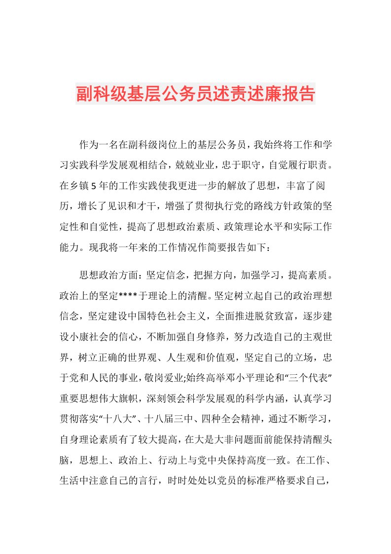 副科级基层公务员述责述廉报告