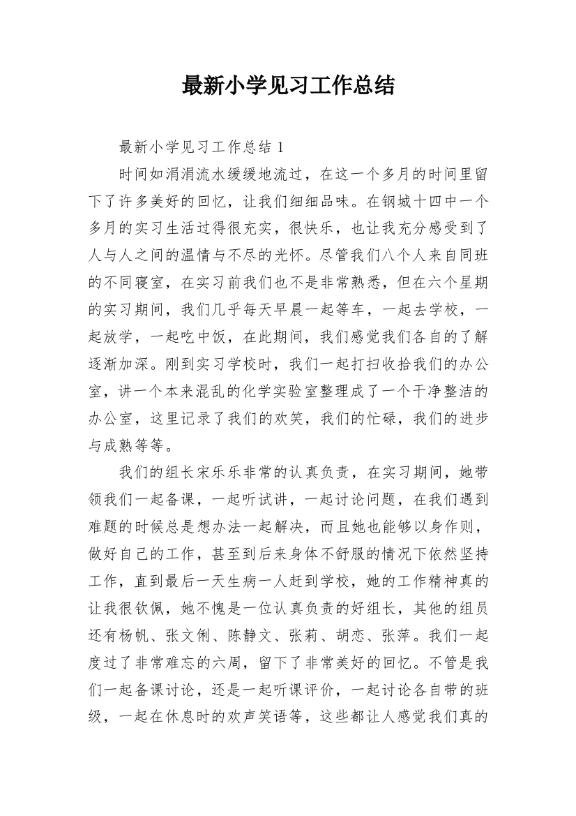 最新小学见习工作总结