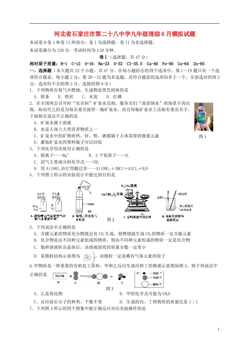 河北省石家庄市第二十八中学九级理综6月模拟试题