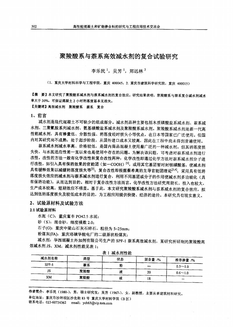 聚羧酸系和萘系高效减水剂的复合试验研究