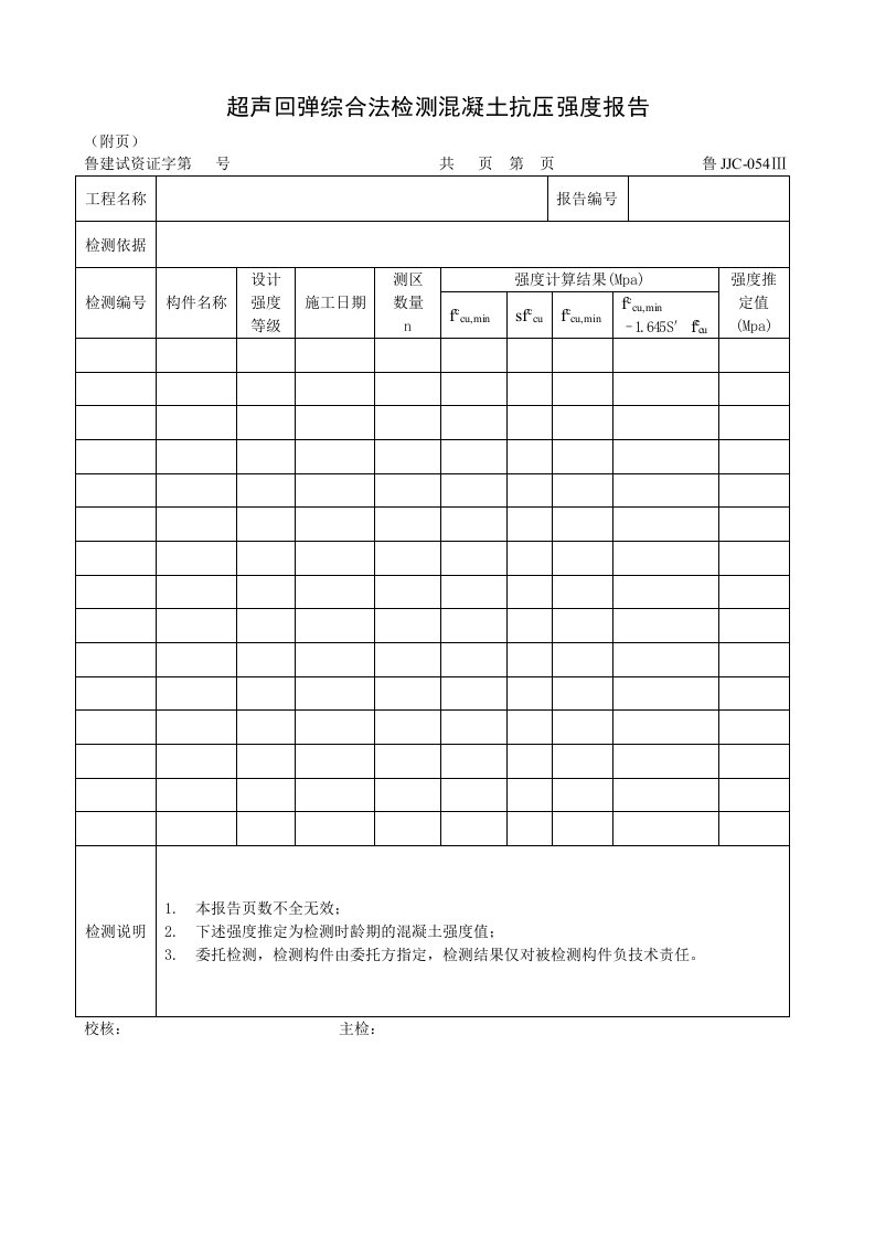 建筑资料-鲁JJC054Ⅲ超声回弹综合法检测混凝土抗压强度报告