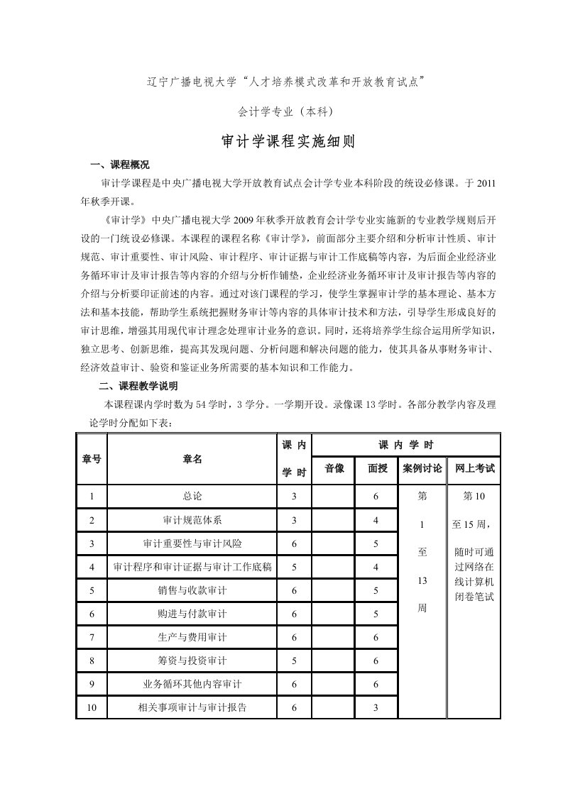 审计学课程实施细则