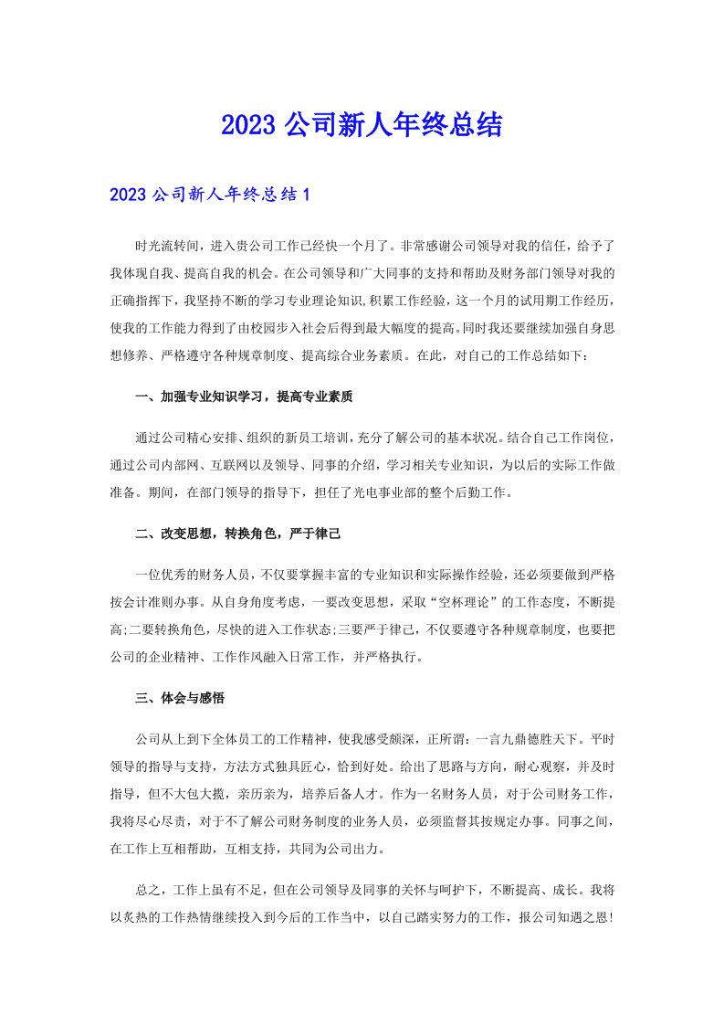 2023公司新人年终总结（精选汇编）