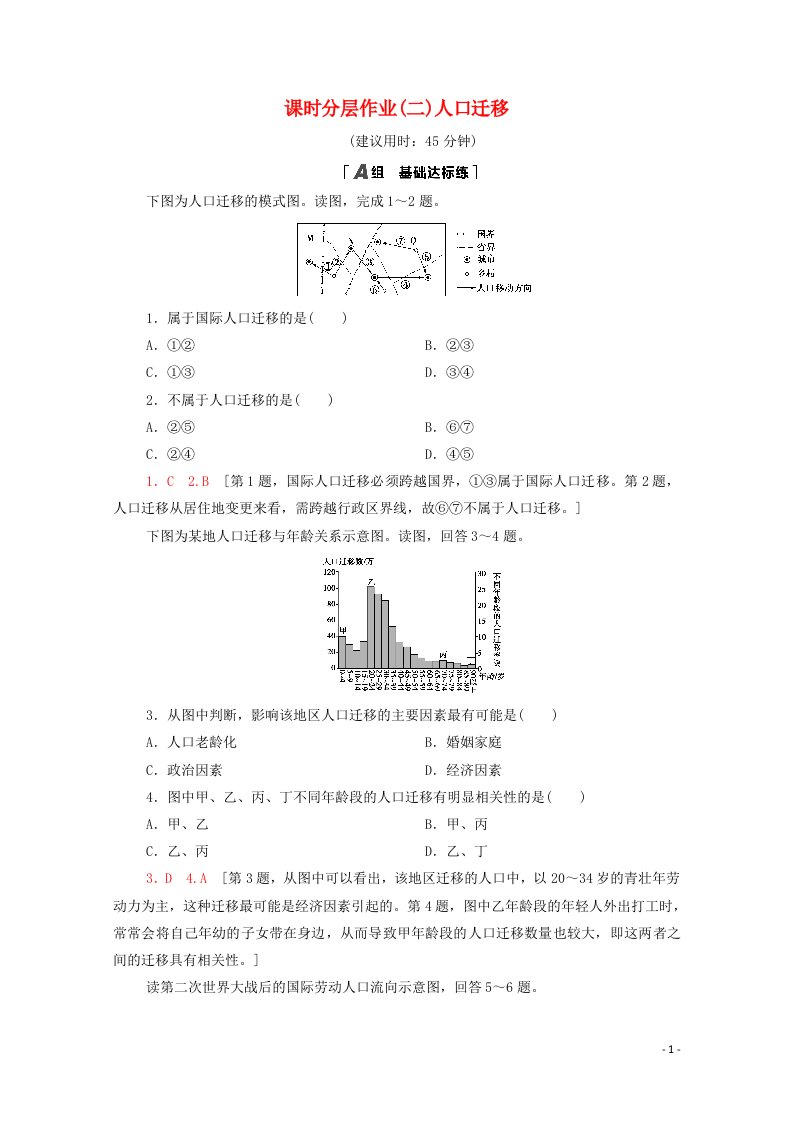 2020_2021学年新教材高中地理课时分层作业2人口迁移含解析鲁教版必修2