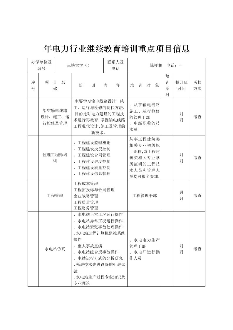 电力行业继续教育培训重点项目信息