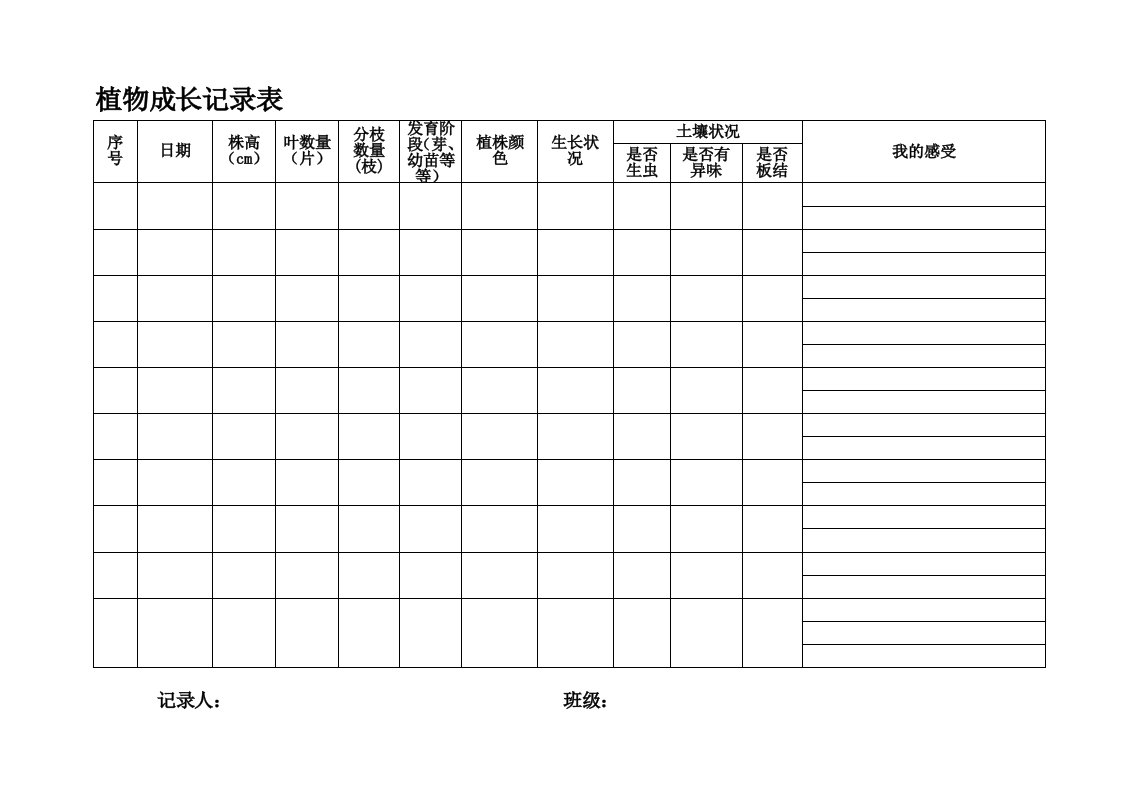 植物成长记录表