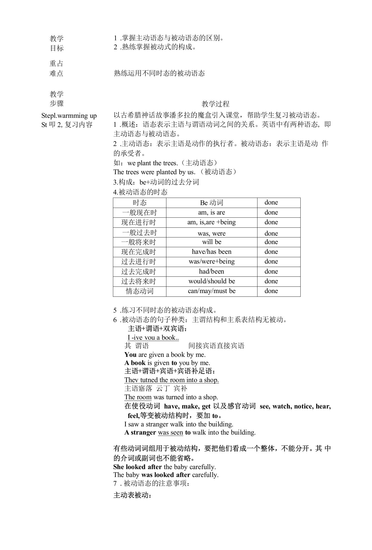 中考英语语法被动语态教案