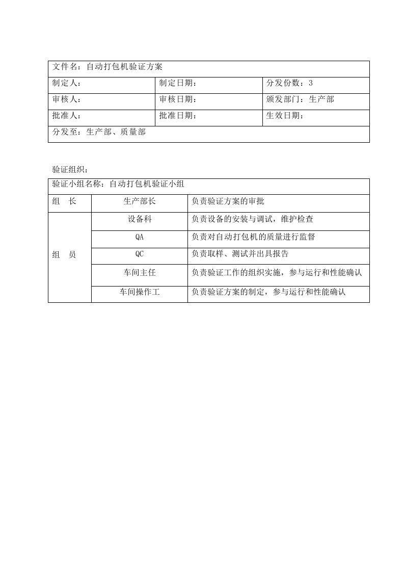 B0100自动打包机验证方案报告