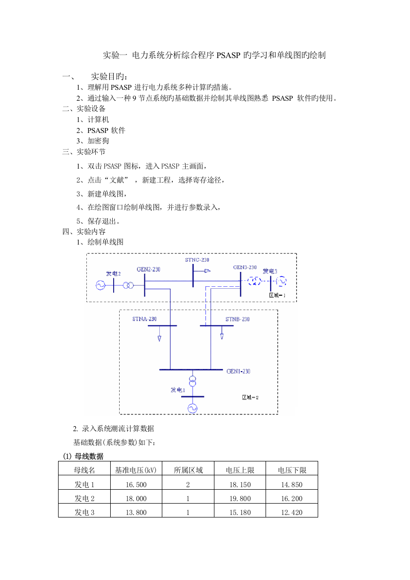 实验一-电力系统分析综合程序PSASP的学习和单线图的绘制