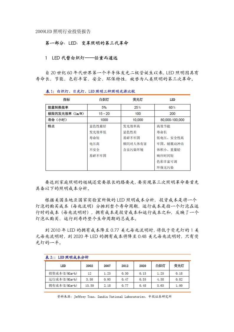 2009LED照明行业投资报告