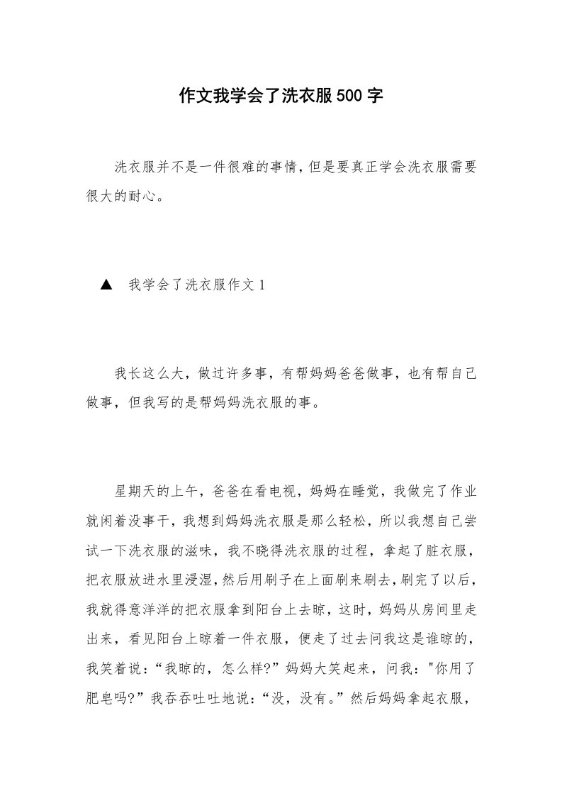 作文我学会了洗衣服500字