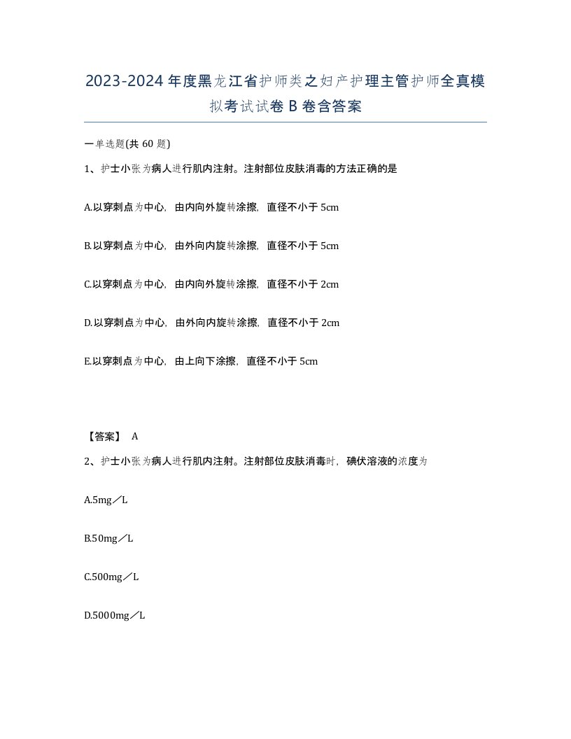 2023-2024年度黑龙江省护师类之妇产护理主管护师全真模拟考试试卷B卷含答案