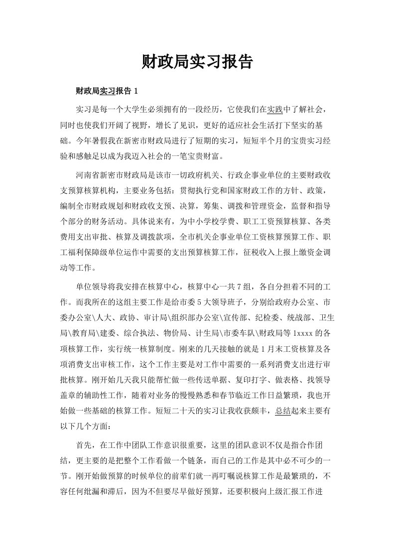 财政局实习报告范文