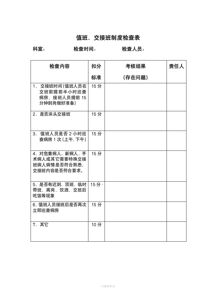 交接班制度检查表