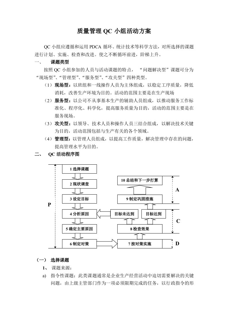 质量管理QC小组活动方案编辑版