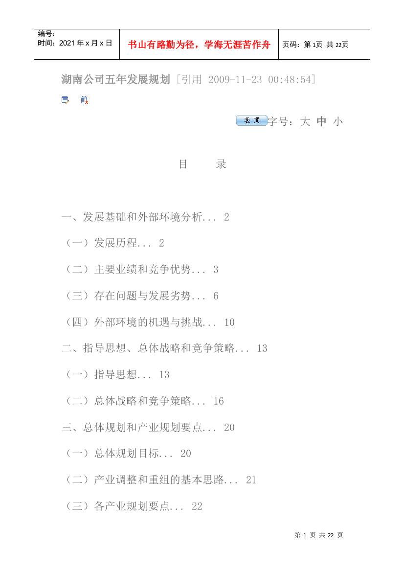 湖南公司五年发展规划