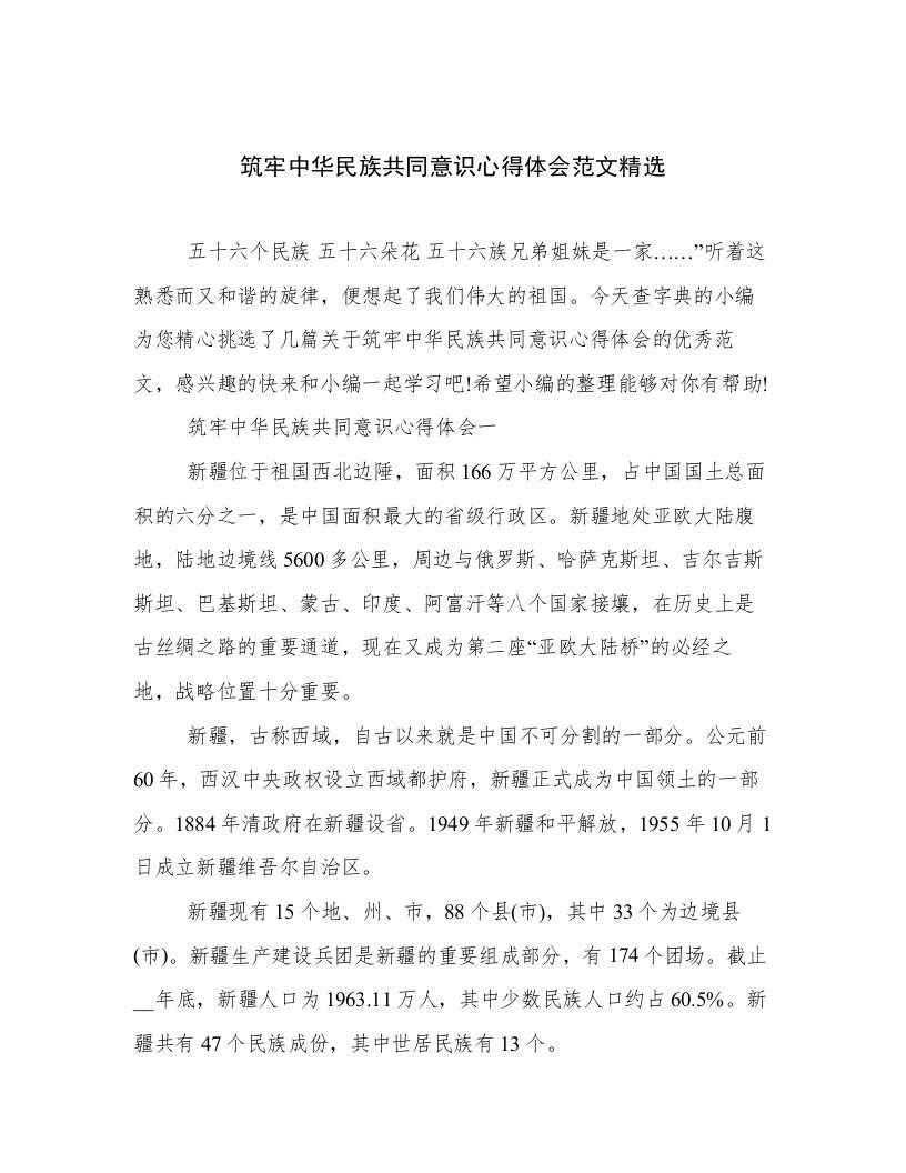 筑牢中华民族共同意识心得体会范文精选