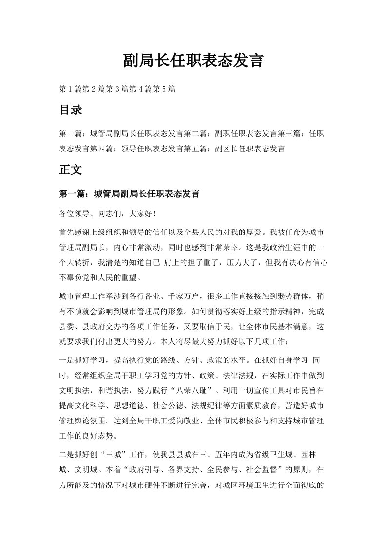 副局长任职表态发言