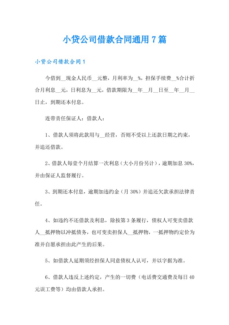 小贷公司借款合同通用7篇