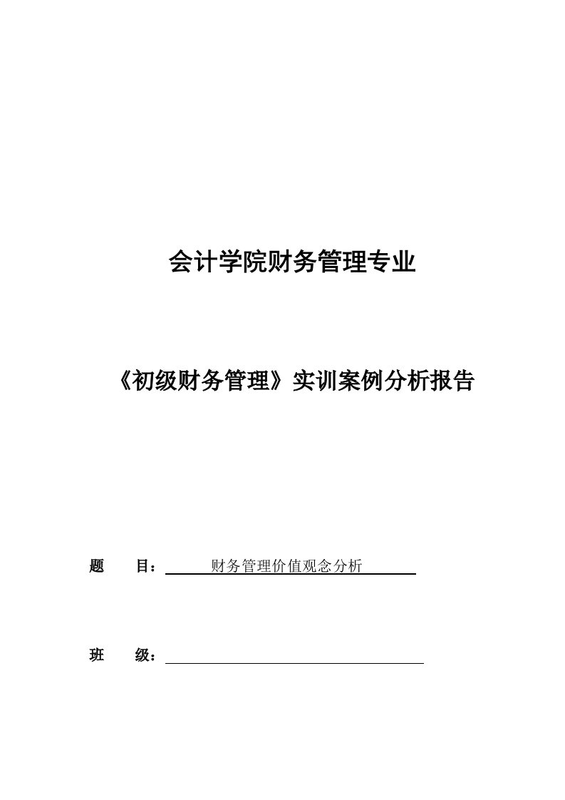 《初级财务管理》实训案例分析报告