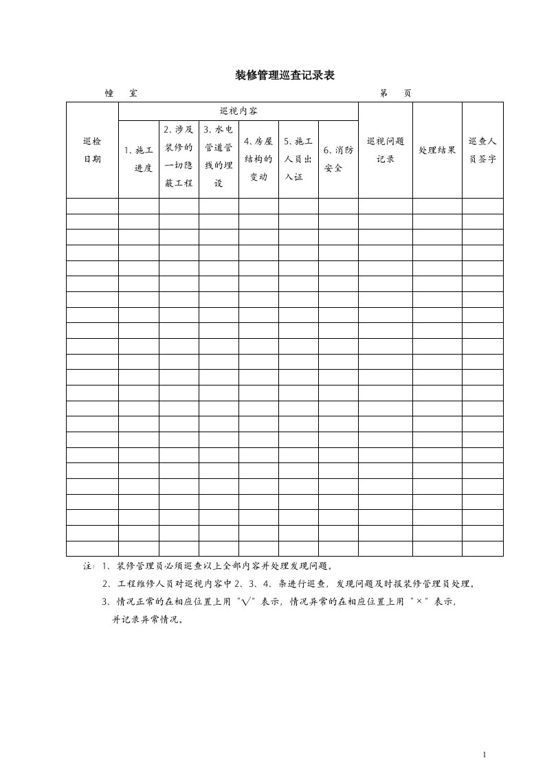 物业装修管理巡查记录表