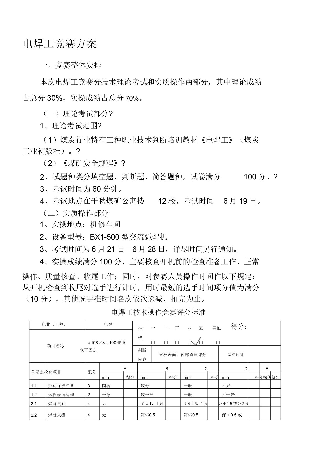 电焊工竞赛方案