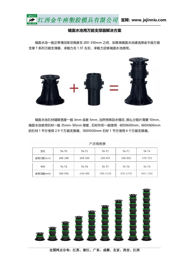 镜面水池用万能支撑器解决方案