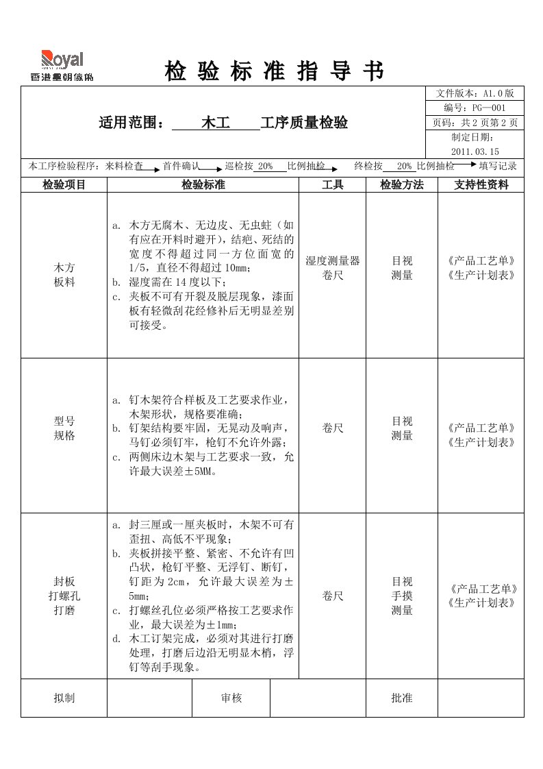 软床检验标准指导书