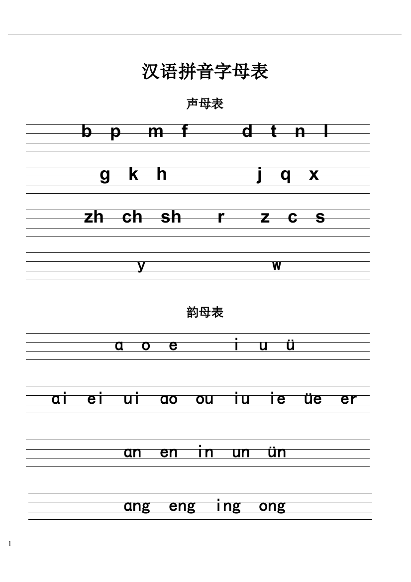 汉语拼音字母表及标准写法