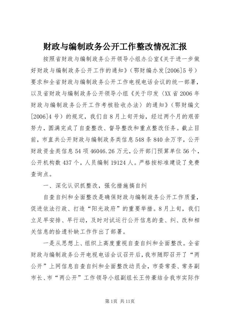 财政与编制政务公开工作整改情况汇报