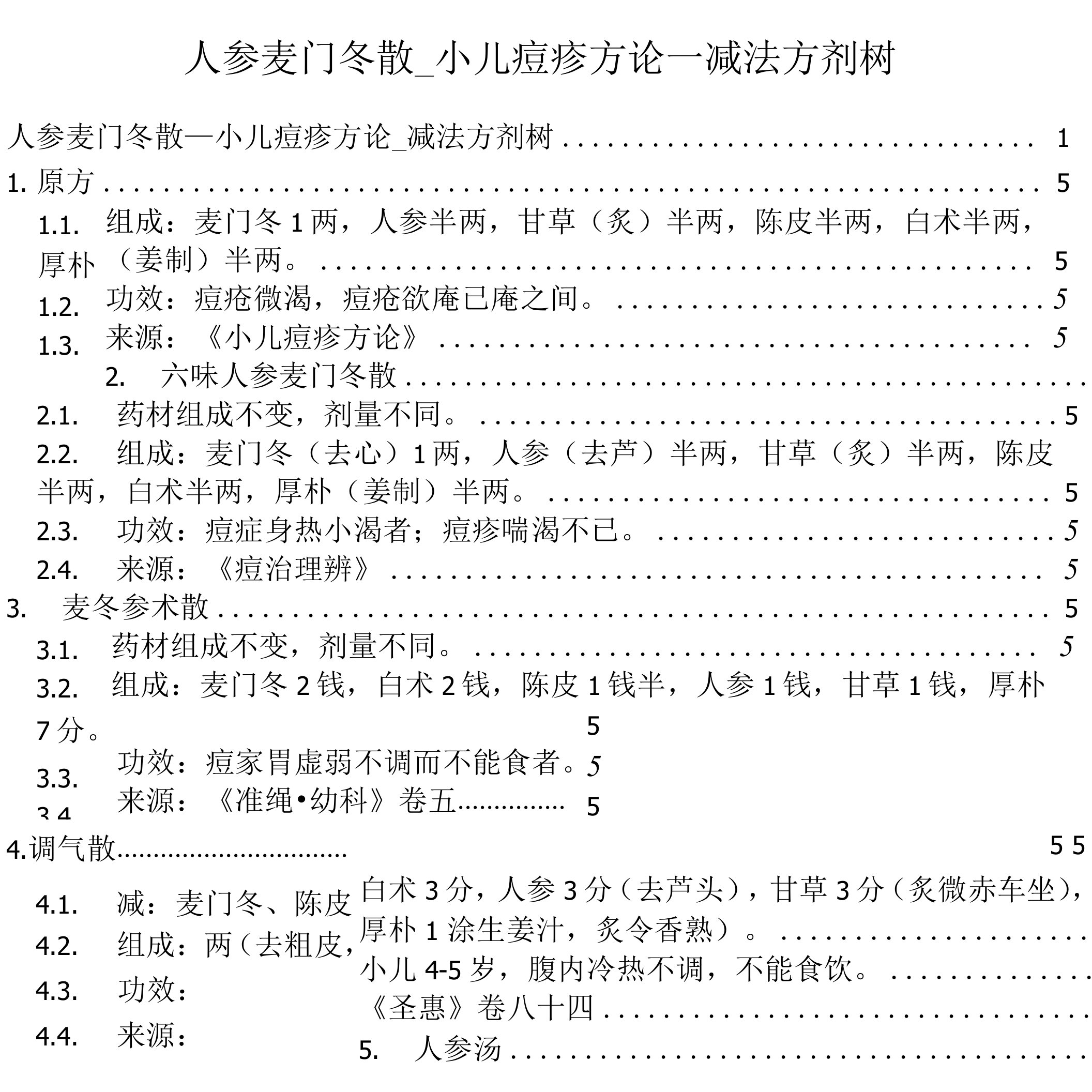 人参麦门冬散_小儿痘疹方论_减法方剂树