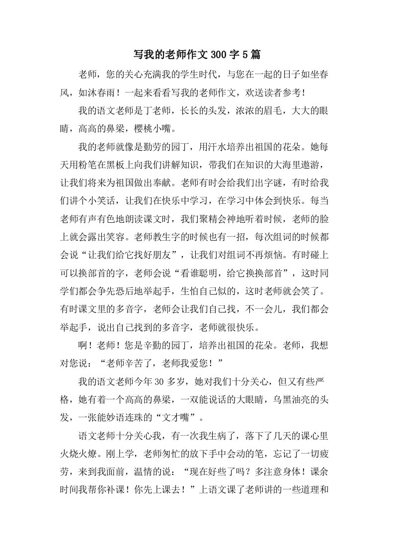 写我的老师作文300字5篇