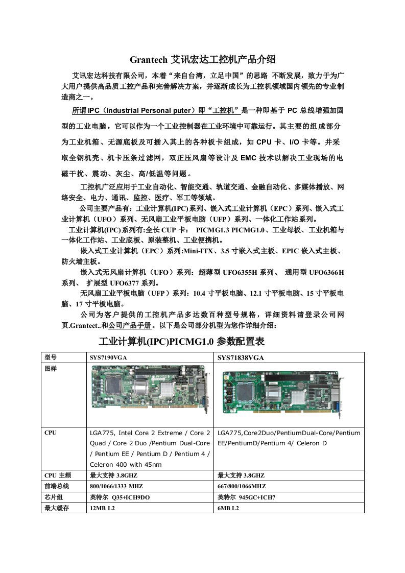 产品管理-Grantech艾讯宏达工控机产品介绍