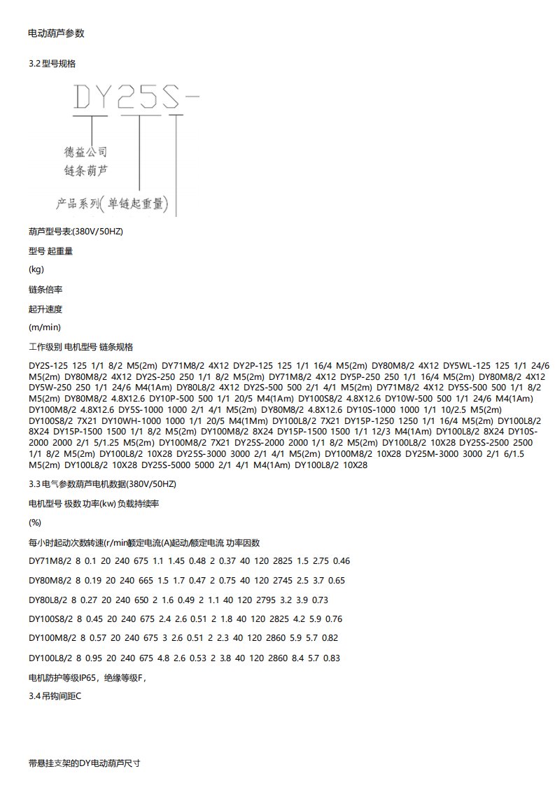 电动葫芦参数