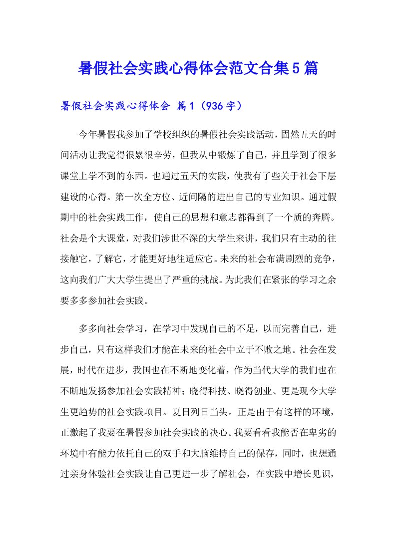 暑假社会实践心得体会范文合集5篇