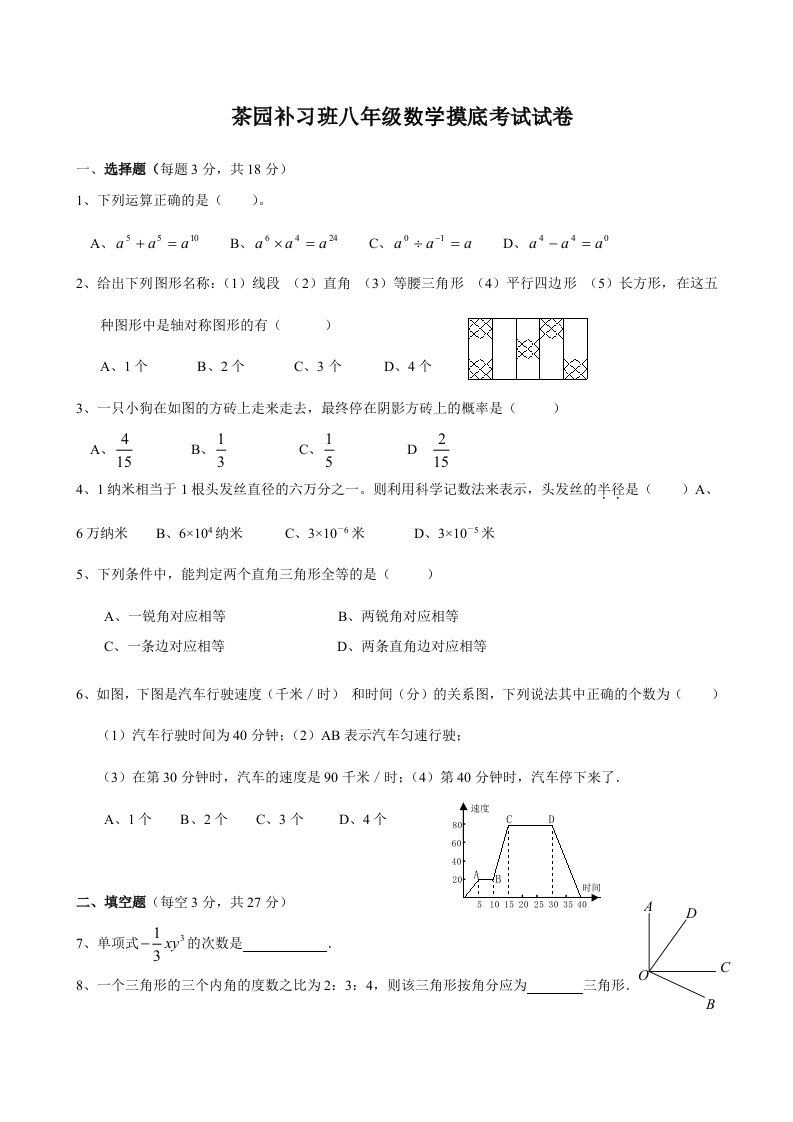 八年级摸底考试试卷