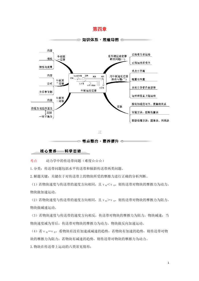 2021_2022学年高中物理第四章牛顿运动定律阶段提升课学案新人教版必修1