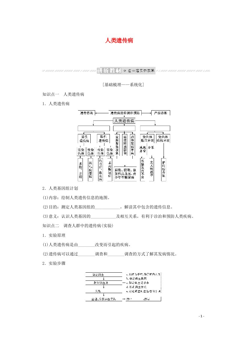 2022届高考生物一轮复习第三单元生物的变异育种与进化3人类遗传病学案新人教版必修2