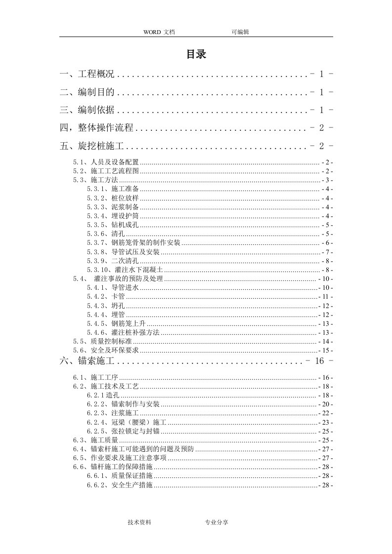 旋挖钻灌注桩锚索支护基坑施工组织设计方案