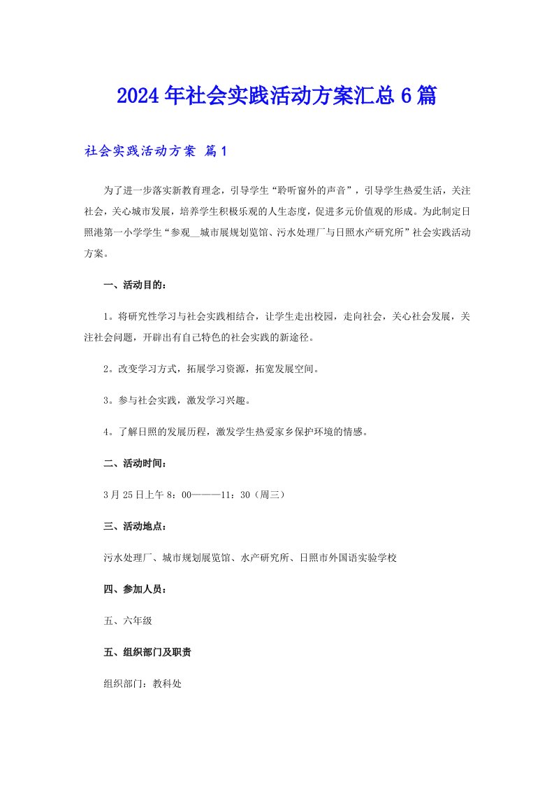 2024年社会实践活动方案汇总6篇【多篇】