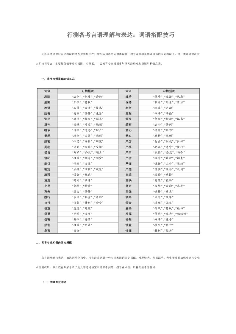 行测备考言语理解与表达词语搭配技巧