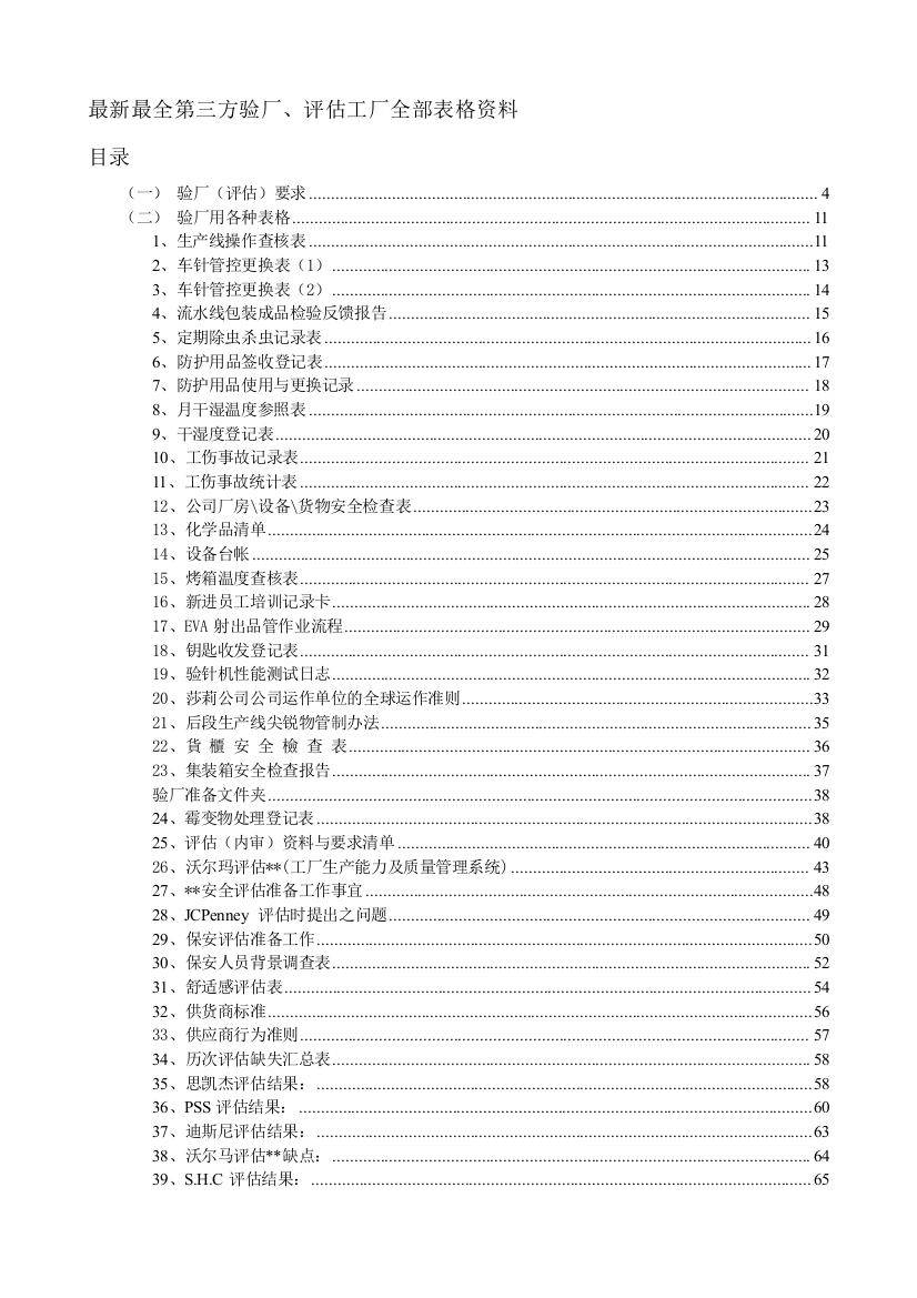 最新最全第三方验厂、评估工厂全部表格资料