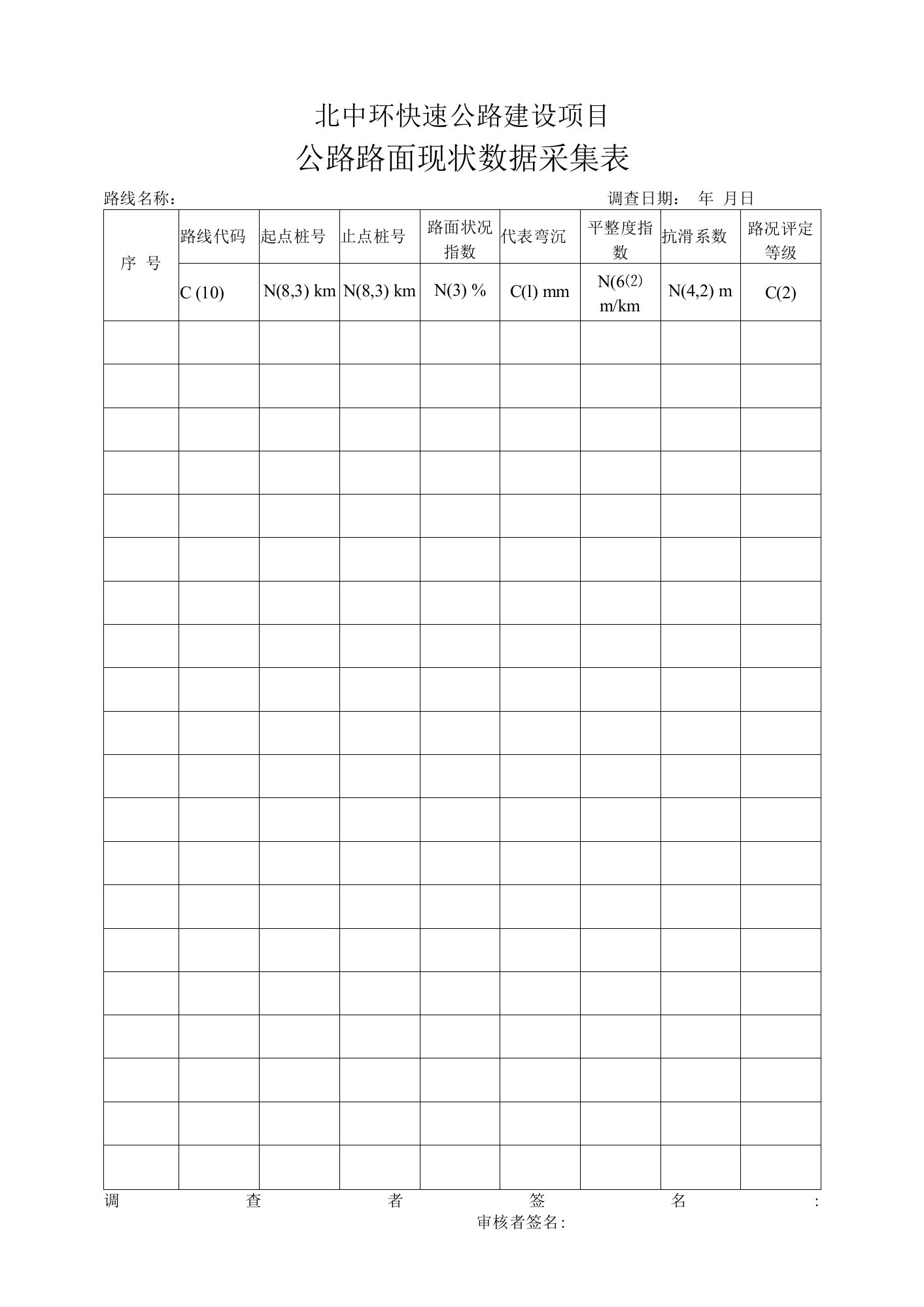 公路路面现状数据采集表