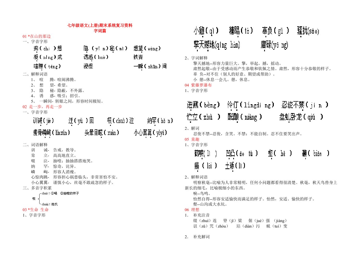 七年级语文上册期末系统复习资料