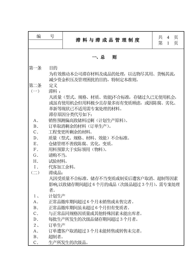 滞料与滞成品管理制度