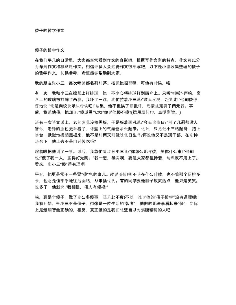 傻子的哲学作文