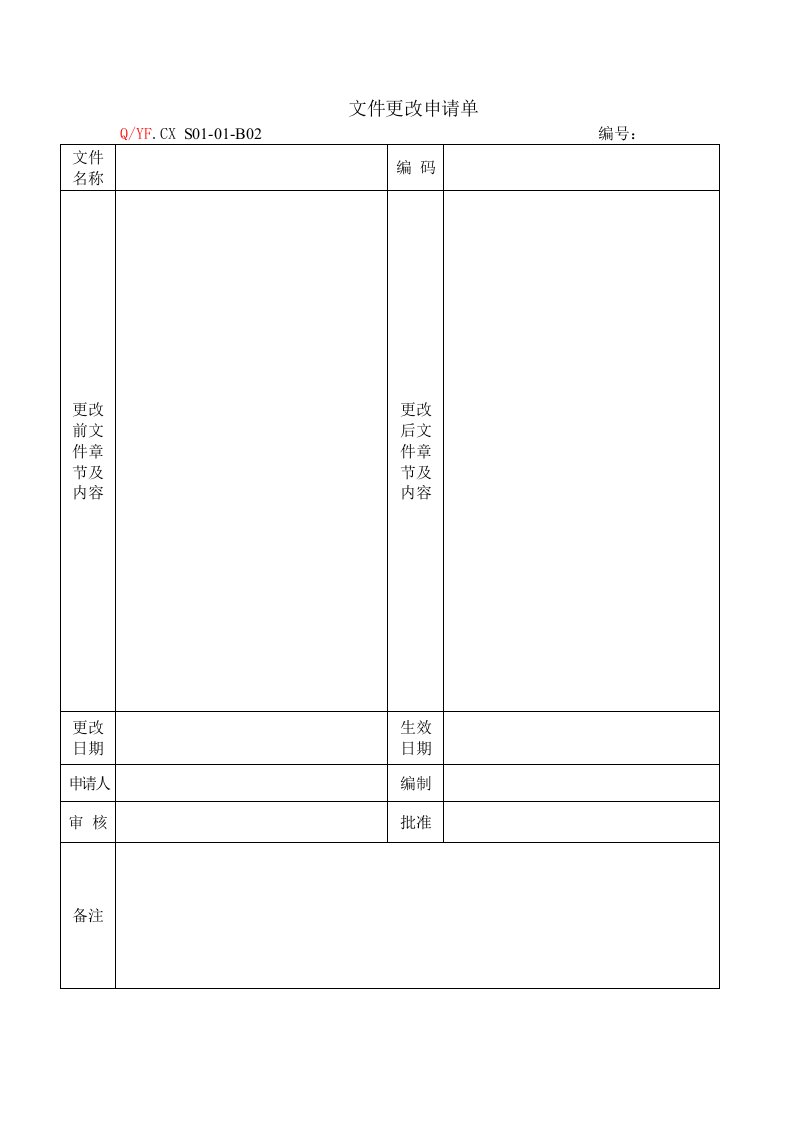 TS16949体系文件更改申请单