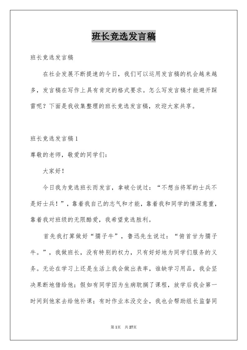 班长竞选发言稿例文5